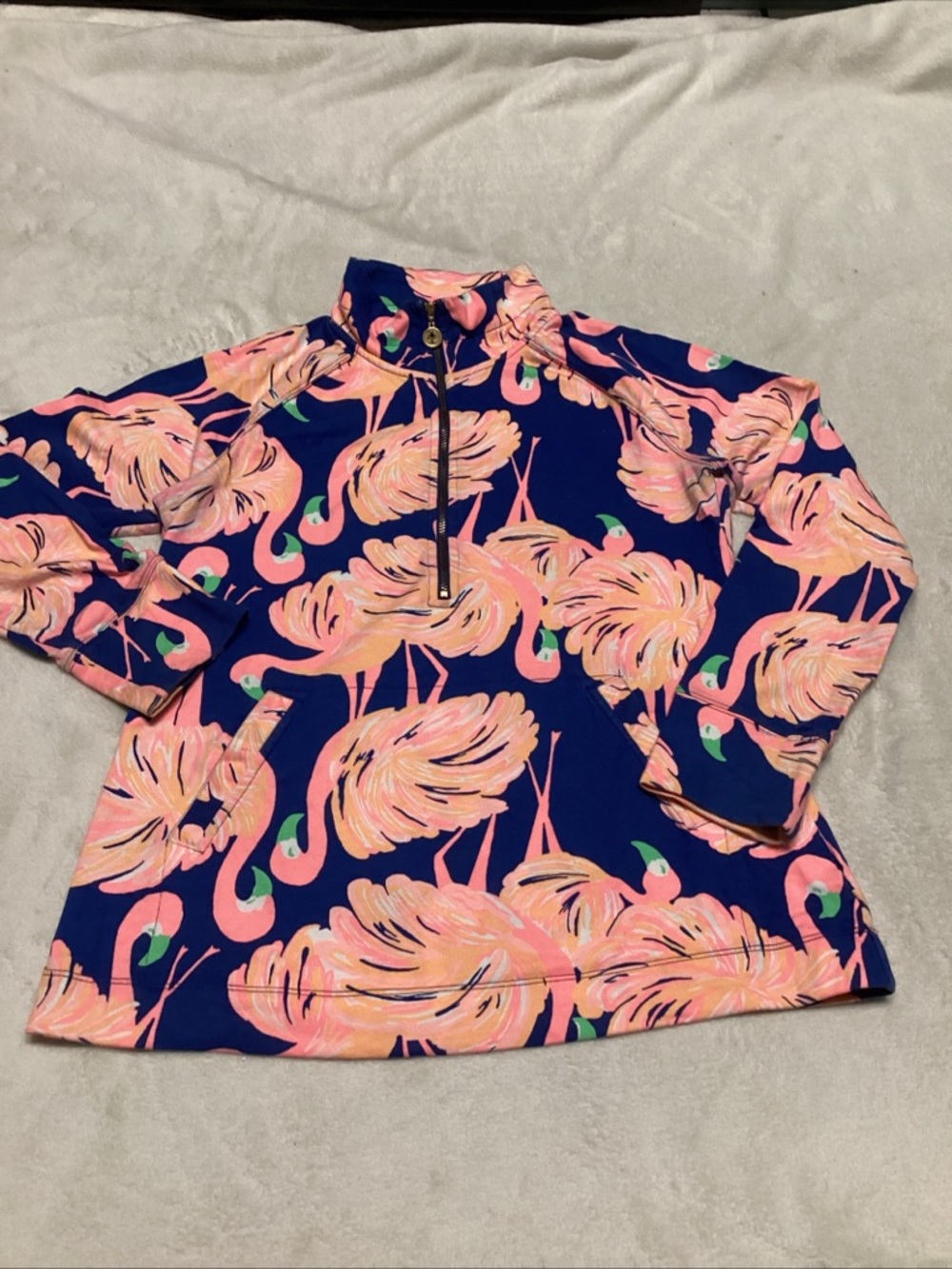 Lilly Pulitzer Navy Floral Zip-Up Top with Pink Accents